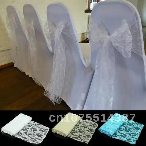 Elegant Lace Flower Chair Sashes 18x275cm White Black Beige Chairs Bow Ties for Banquet Wedding Party Chair Cover Decoration