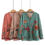 8XL Plus Size Cardigan Women 2023 Spring Print V-Neck Two Pockets Jumpers Long Sleeve Outewear Oversize Curve Clothes