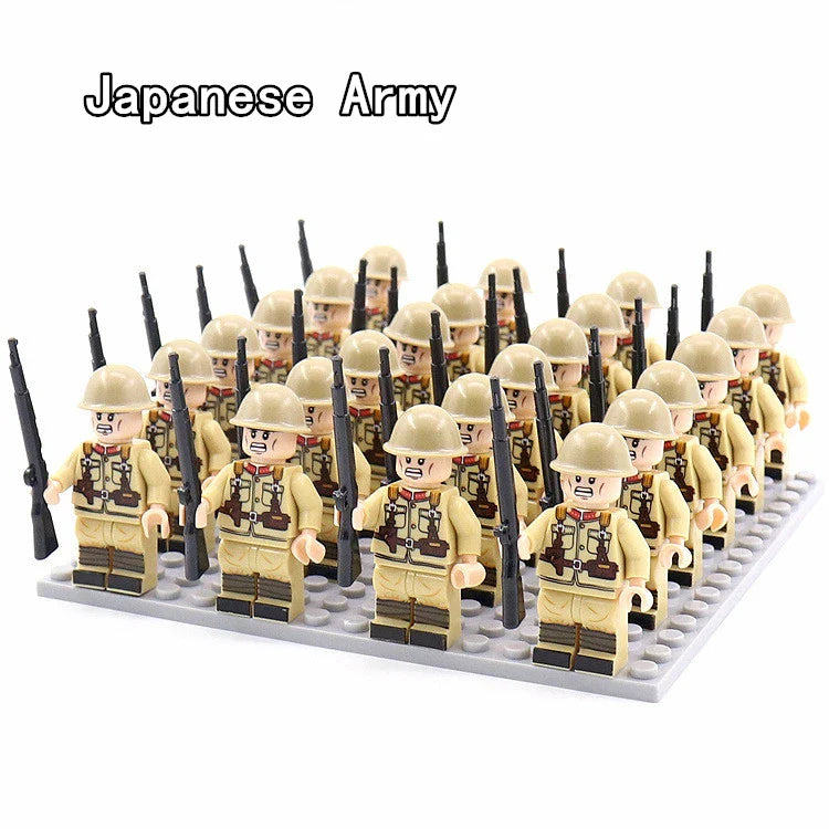 WW2 24pcs Military Army Soldier Soviet US UK German France Building Blocks Set Model Bricks Action Figures Weapon Toys Kids Gift