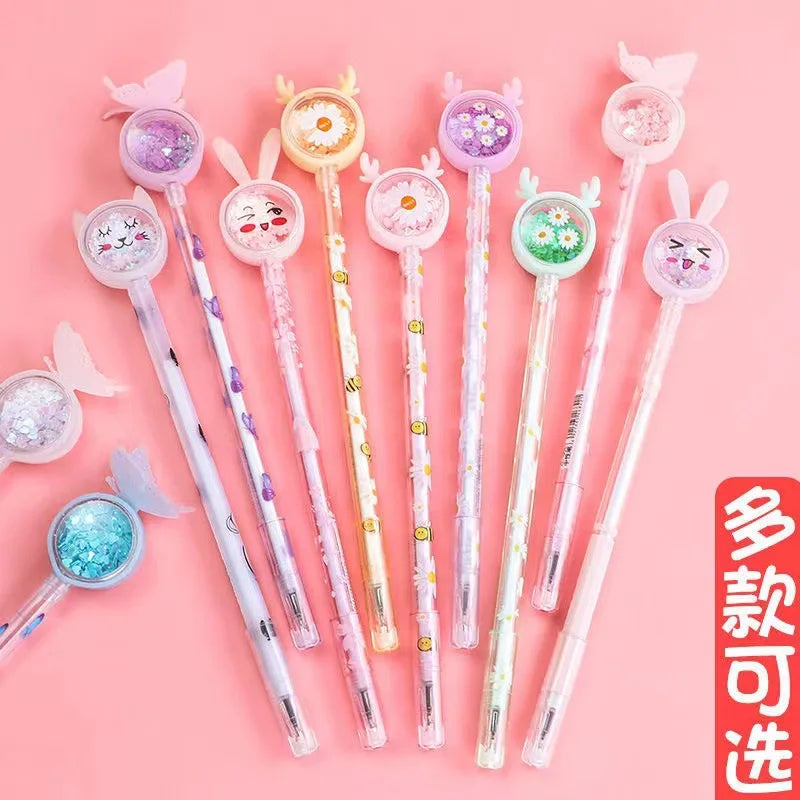 10/20/50/100pcs/set Kawaii Sequin Gel Pen Cute Butterfly Bunny Fawn Daisy Signature Pen 0.5mm Black Ink Office School Gifts 2023