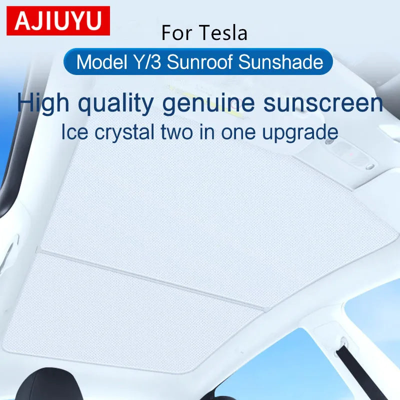 AJIUYU Sunshade Sunroof Car For Tesla Model 3 Y 2021-2023 Upgrade Ice Cloth Buckle Sun Shades Glass Roof Front Rear Skylight