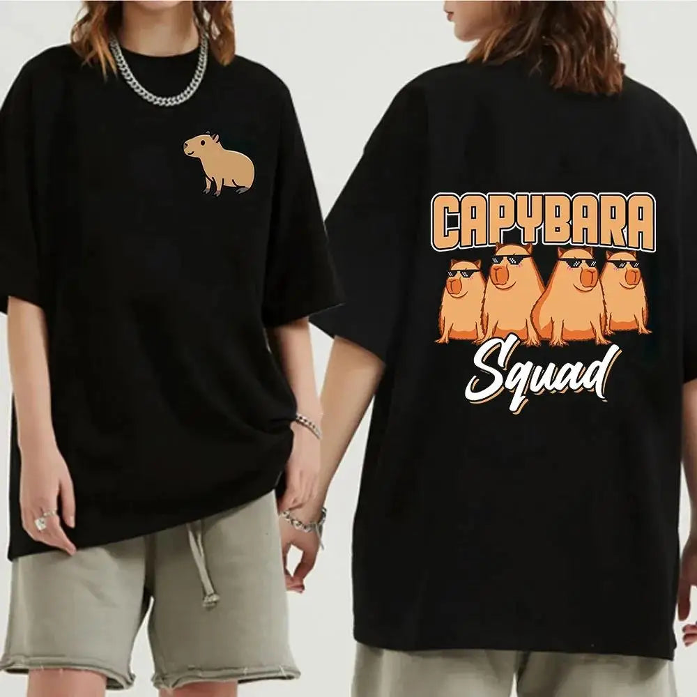 Funny Animals Capybara Cartoon Print T Shirt WomenMen Cotton Plus Size Tops T-shirt Y2k Unisex Fashion Harajuku Tees