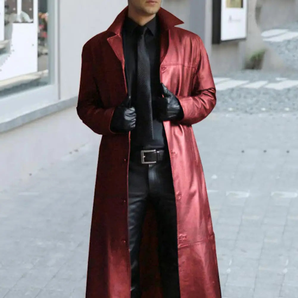 2023 New Men Lapel Goth Punk Black Long Coat Winter Leather Long Jacket Goth Coat Dark Knight Cool Cape Coat Trench Coat