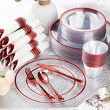 350 Piece Plastic Dinnerware Set for Party,Clear Disposable Plates for 50 Guests ,Include: Dinner Plastic Plates, Rolled Napkins