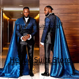 Luxuly Fashion Black Long Suit For Men Slim Fit Shawl Lapel Groom Tuxedos  2 Pieces Sets High Qublity Male Blazer Costume Homme