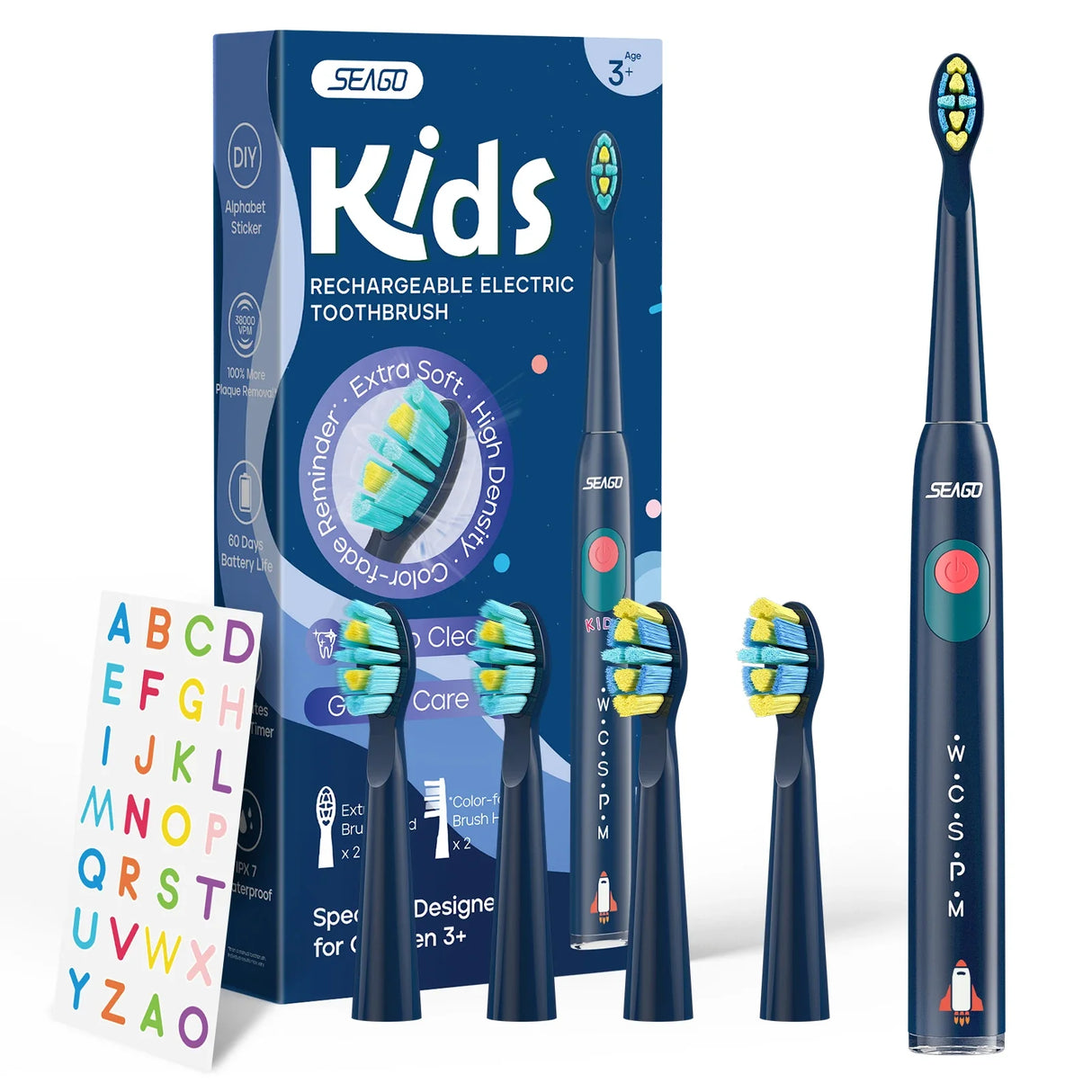 Seago Kids Electric Toothbrush for 6+Years 5 Modes Rechargeable IPX7 Waterproof Power Sonic Toothbrush Replacement Head SG-2303