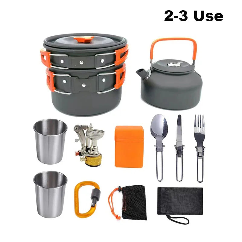 Camping Cooking Set Outdoor Aluminum Lightweight Equipment Camping Cookware Kit For Traveling Trekking Hiking Supplies