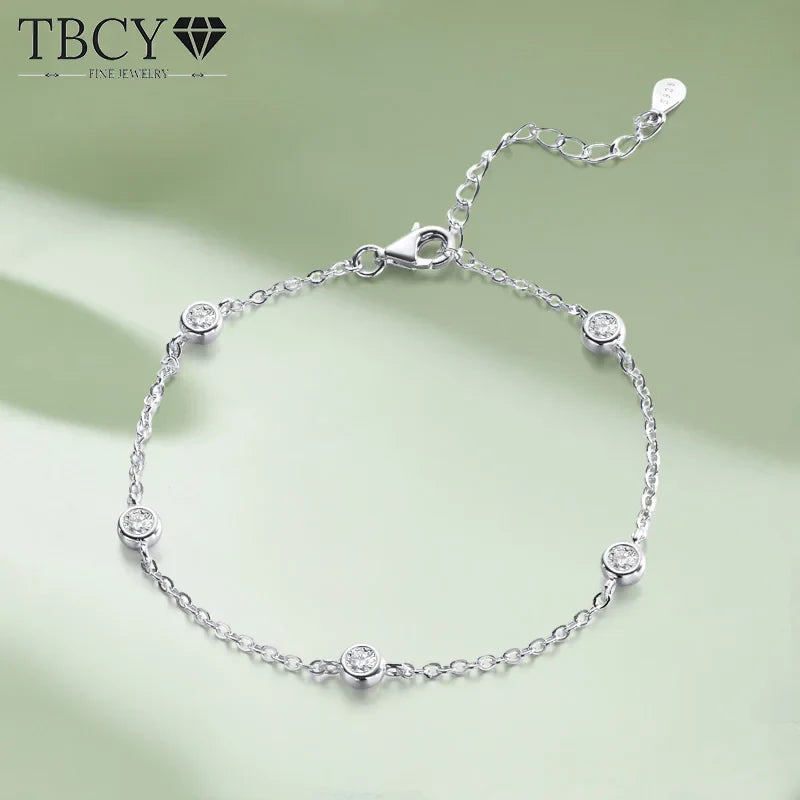 TBCYD 3mm 0.5cttw D Color VVS1 Moissanite Bracelet For Women 925 Sterling Silver Diamond Round Bubble Hand Chain Jewelry Gifts