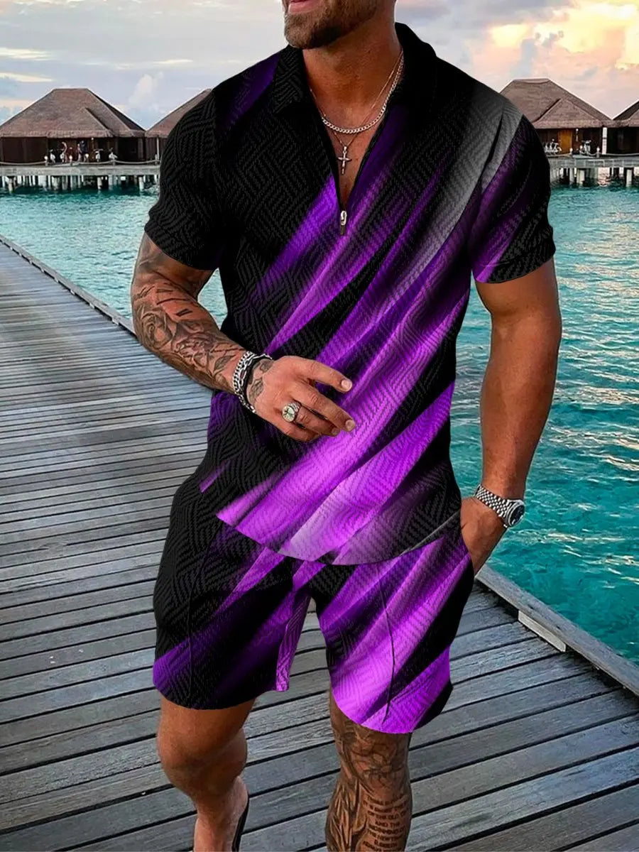 Hawaii Abstract 3D Print Polo Shirts Shorts Sets Men's Fashion Oversized Short Sleeve Shirt Pants Set Suits Tracksuits Clothing