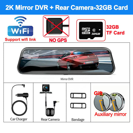 4K Front and Rear Camera Mirror GPS Car DVR Wifi 3Lens Dash Cam for Cars Backup Camera for Vehicle Video Recorder Car Assecories