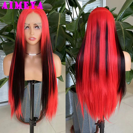 AIMEYA Ombre Purple Synthetic Lace Front Wigs for Women Platinum Blonde Roots Pink Purple Wig Long Silky Straight Colorful Wigs