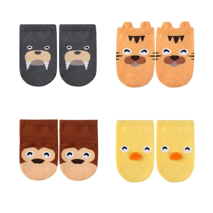 4Pairs/lot Cute Cartoon Non-slip Baby Socks Newborn Toddler Animal Design Kids Boy Girls Socks 0-4 Years