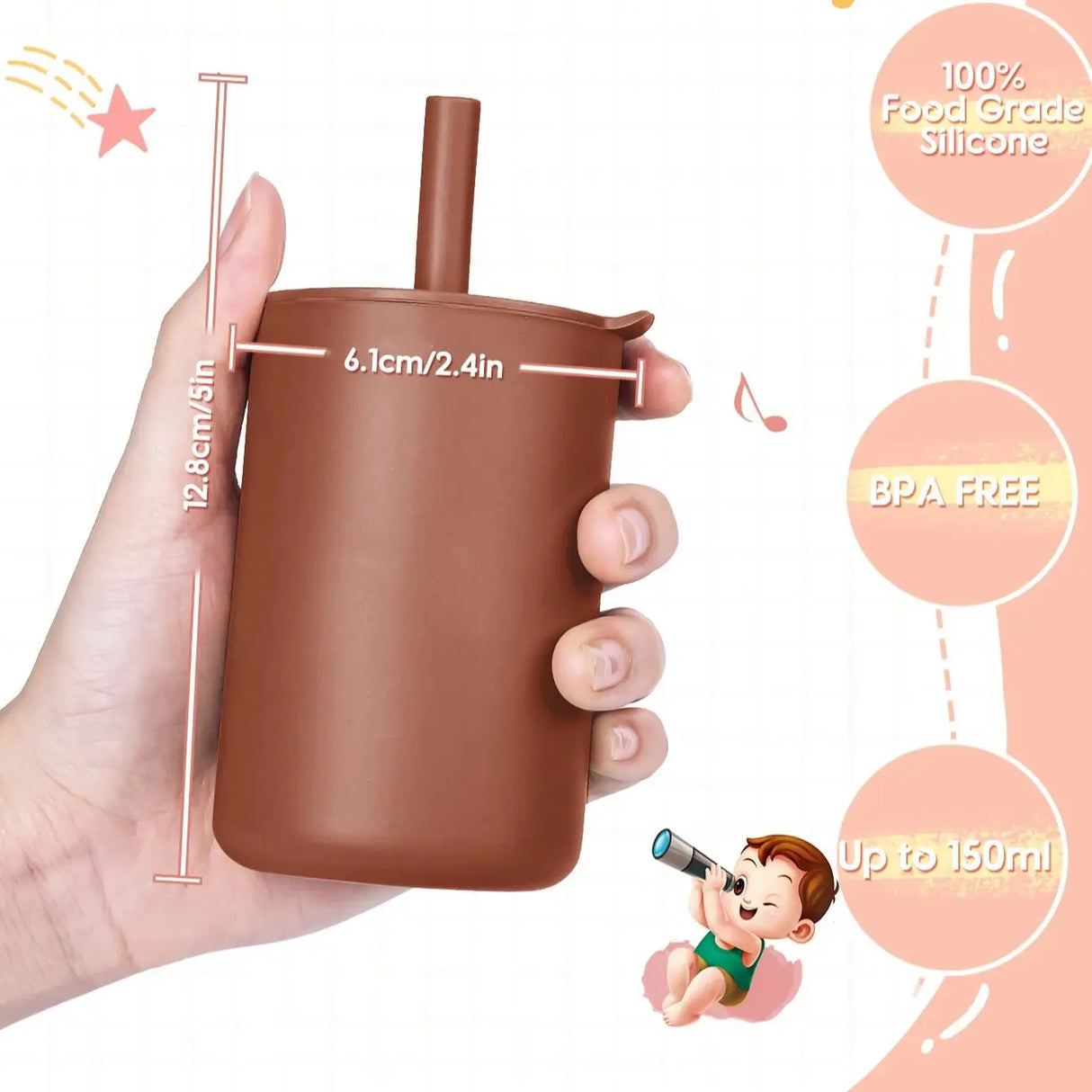 TYRY.HU Baby Feeding Straw Cup Baby Cartoon Learning Feeding Cup Food Grade Silicone Toddler Water Bottle Tableware BPA Free