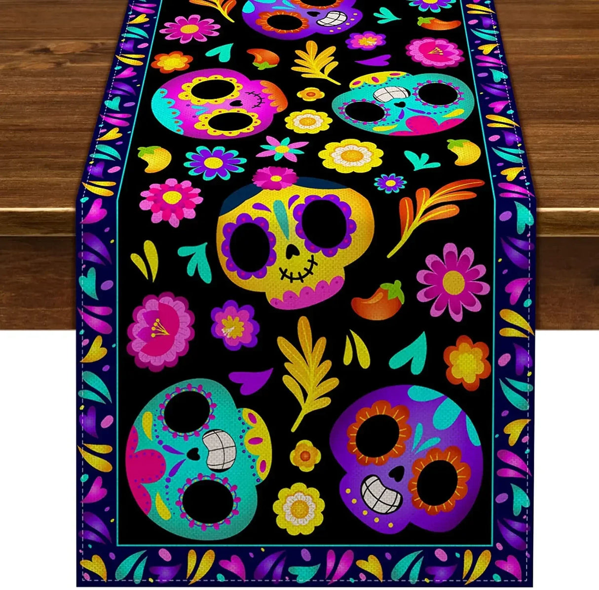 Mexican Day of The Dead Linen Table Runners Kitchen Dinning Table Decor Sugar Skull Table Runners for Dining Party Decor