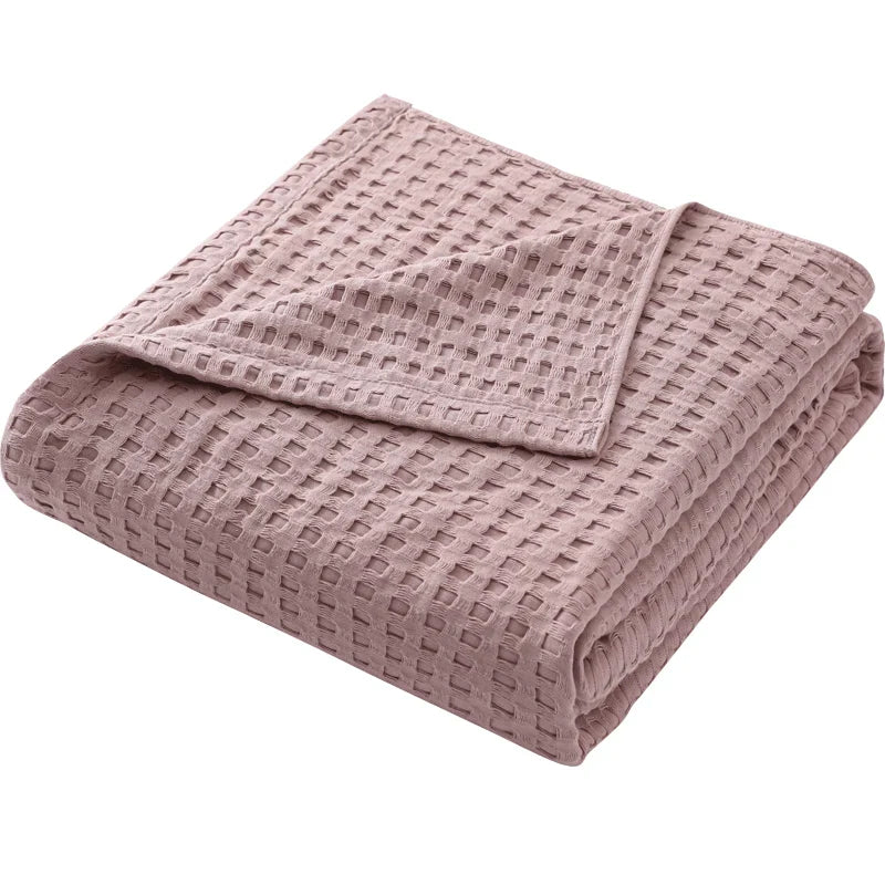 Summer Waffle Plaid Cotton Bed Blanket Throw Thin Quilt Knitted Bedspread Home Hotel Coverlets Green Pink Throw Blankets