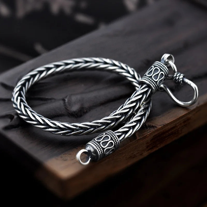 BOCAI S925 Sterling Silver Bracelet for Men and Women Simple S-Buckle 4mm 5mm 6mm Woven-Chain Personality Pure Argentum Jewelry