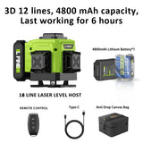 LFINE 3D/4D Laser Level 12/16 Lines Horizontal And Vertical With Remote Control 8 Lines 360°Self-leveling Laser Levels