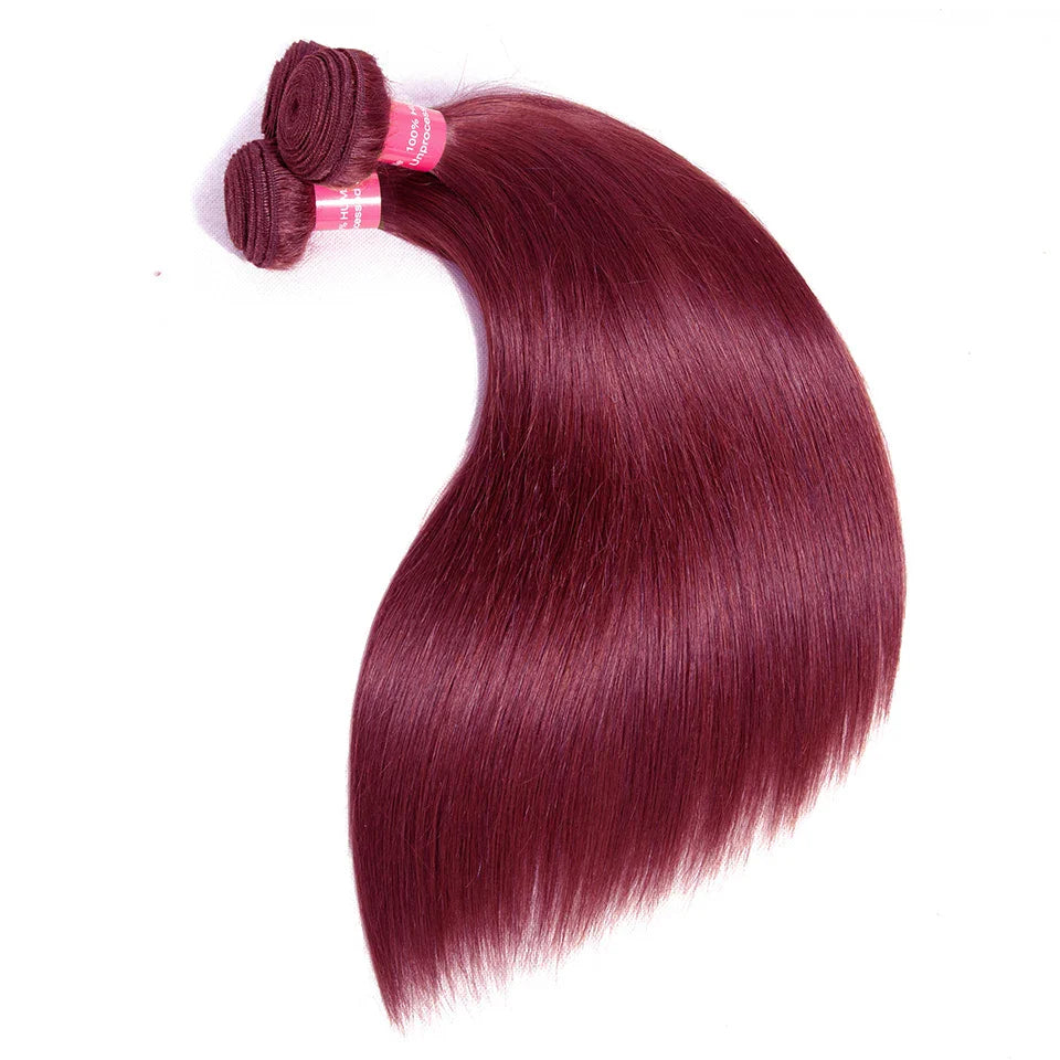 99J Straight Bundles With Closure Reddish Brown Straight Human Hair Bundles With 4x4 Closure Burgundy bundles with closure