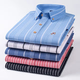 M~6XL Men's Shirt Long Sleeve Cotton Oxford Fashion Casual One Pocket Regular Fit Striped Business Formal Shirt