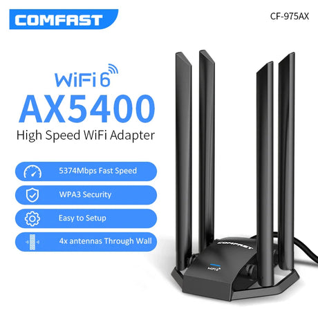 AX5400 Wifi 6 Wireless Adapter with high gain antennas high power USB3.0 Wifi Dongle 802.11ax 2.4G/5G/6Ghz Wireless Network Card