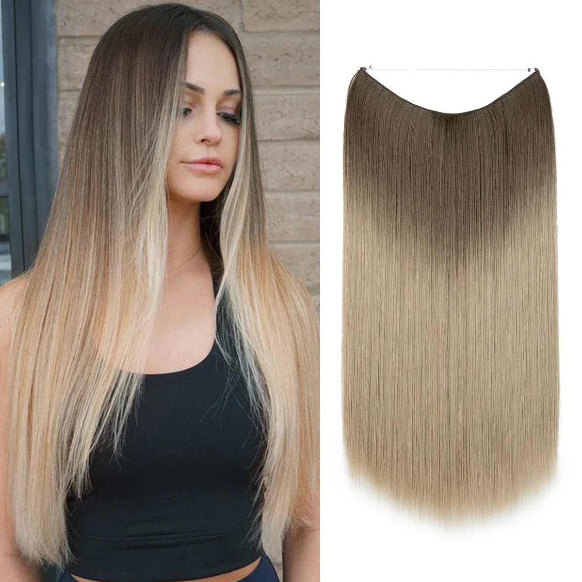 Synthetic Hair Extension No Clip Natural Hair Piece Ombre Fake False One Piece Straight Hairpiece Blonde For Women