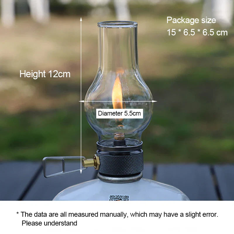 Camping Lamp Gas Candle Light Retro Glass Lampshade Atmosphere Light Outdoor Tent Lantern for Hiking Backpacking Picnic Fishing