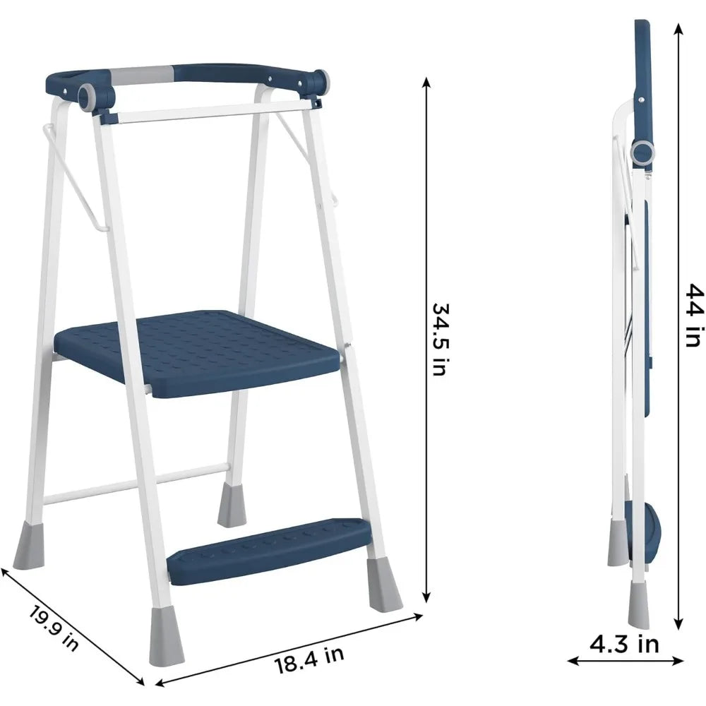 2-Step Kitchen Stepper™ Adult Folding Step Stool, Kids Folding Helper (Steel/Resin), Navy, step ladder