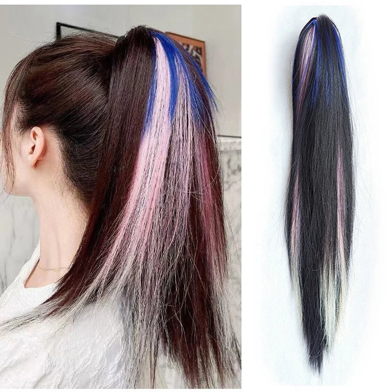 Ombre Color Straight Claw Clip On Ponytail Hair Extension Synthetic Ponytail Extension Hair For Women Pony Tail Hair Hairpiece