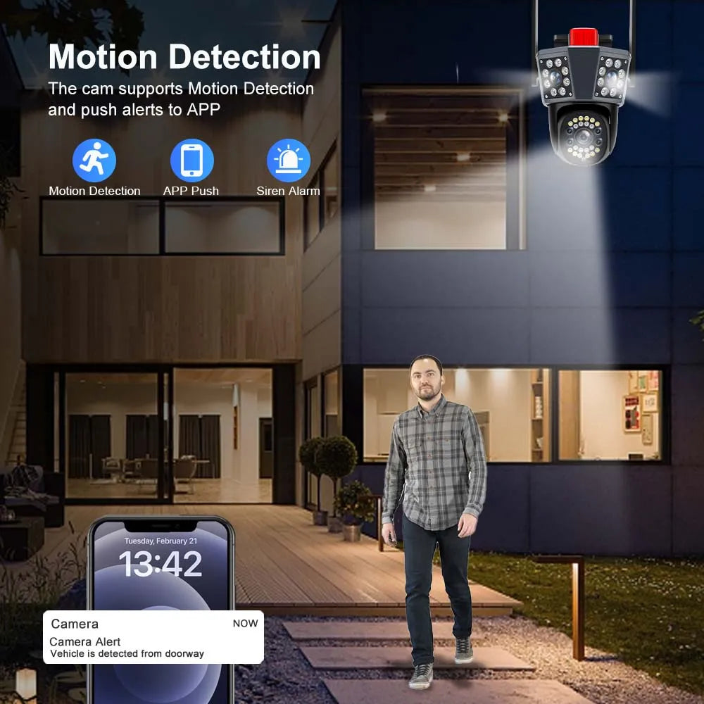 6K 12MP WIFI IP Outdoor Camera 8X Zoom Three Len Motion Tracking PTZ 4K Video Camera Waterproof Surveillance Security Protection