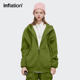 INFLATION Casual Zip Up Hoodies Men Winter Thick Fleece Sweat Jacket Unisex Matching Hooded Sweatshirt Couple