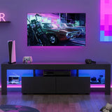 YESHOMY Modern LED TV Stand for Televisions up to 70 Inch with Glass Shelves and Drawer, Gaming Entertainment Center with