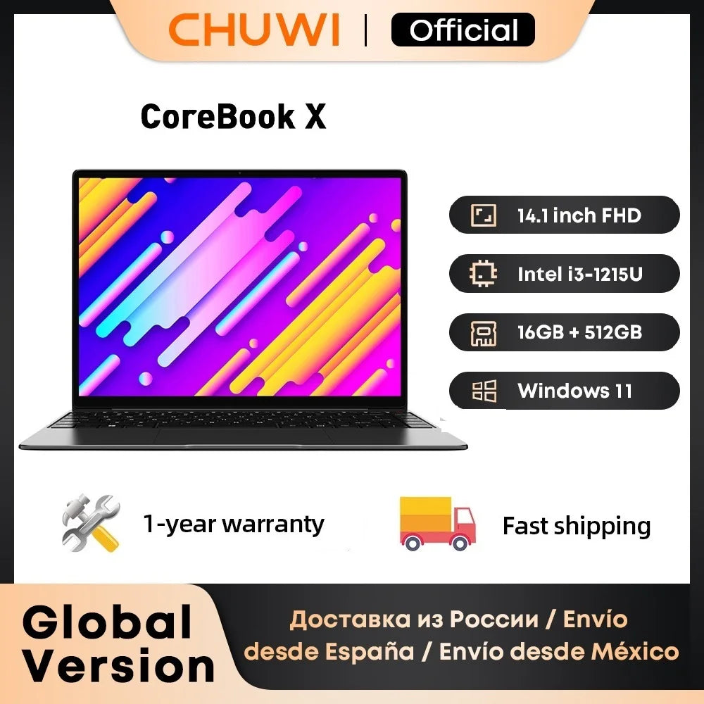 CHUWI CoreBook X Core i3 1215U Gen Gaming Laptop 14 inch 2160x1440 Resolution 16GB RAM 512GB SSD WiFi6 Windows 11 Computer PC