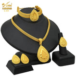 Indian Luxury Necklace Jewelry Sets For Women Dubai Gold Color African Arabic Wedding Bridal Collection Sets Earring Jewellery