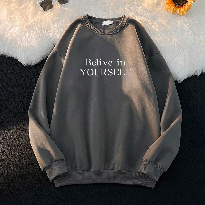 Blessyuki 2023 Plus Size Letter Printed Hoodies for Women Autumn Winter Oversized Casual Long Sleeve O-neck Y2k Sweatshirt Top