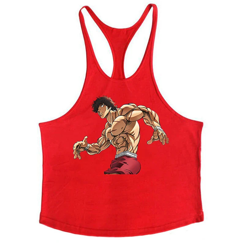 Anime Baki Hanma Stringer Tank Top for Men Cotton Y-Back Vest Tees Tops Muscular Training Undershirt Gym Workout Bodybuilding