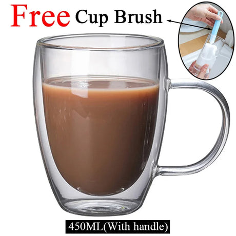 Double Wall High Borosilicate Glass Mug Heat Resistant Tea Milk Lemon Juice Coffee Water Cup Bar Drinkware Lover Gift Creativity