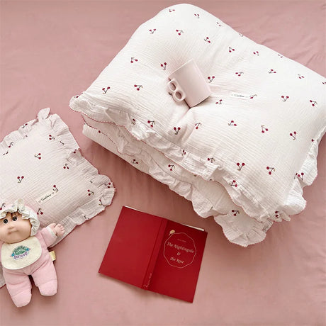 Vintage Floral Muslin Cotton Baby Bedding Set Girls Infant Kids Cot Crib Bedding Set Duvet Cover Sheet Pillowcase Without Filler