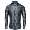 Hi-Tie Gold Luxury Mens Shirts Silk Jacquard High Quality Long Sleeve Lapel Shirt Casual Formal for Male Wedding Business Gifts