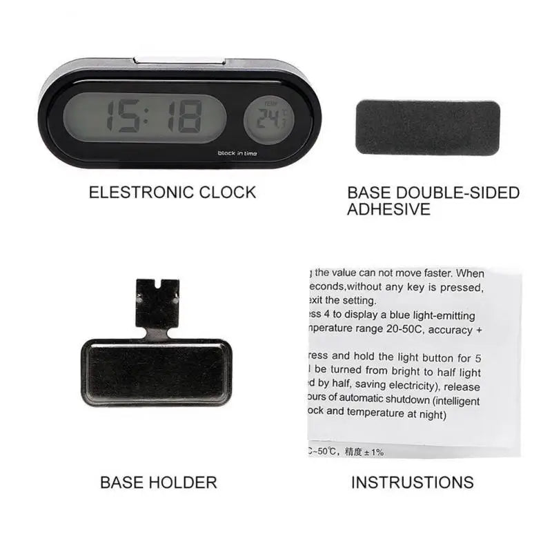 1~10PCS Car Mini Electronic Clock Time Watch Auto Dashboard Clocks Luminous Thermometer Black Digital Display Car Accessories