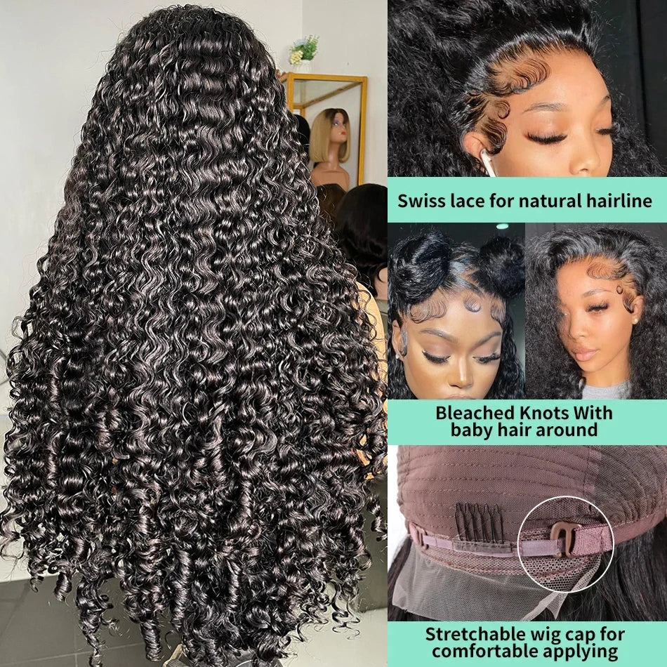 Melodie Curly 250% 40 HD 13x6 Lace Front Human Hair Wigs 5x5 Glueless Ready To Wear Deep Wave Transparent 13x4 Lace Frontal Wig