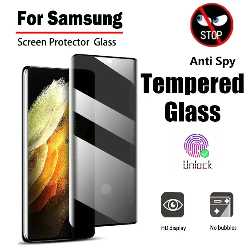 Anti Spy Tempered Glass For Samsung Galaxy S24 S23 Ultra Privacy Screen Protector S22 S21 Plus Note 20 5G Fingerprint Unlock