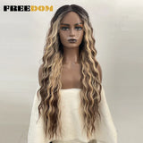 FREEDOM Synthetic Lace Wig Long Deep Wavy Ombre Blonde Ginger Lace Wigs For Black Women Heat Resistant Cosplay Wigs