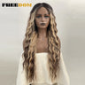 FREEDOM Synthetic Lace Wig Long Deep Wavy Ombre Blonde Ginger Lace Wigs For Black Women Heat Resistant Cosplay Wigs