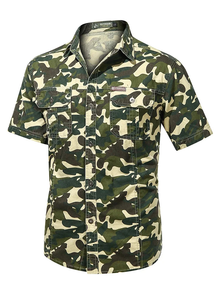 Camo Tactical Shirts Men Summer Camouflage Army Green Short Sleeve Cargo Shirt Mens Military Wear-resistant Work Chemise Homme