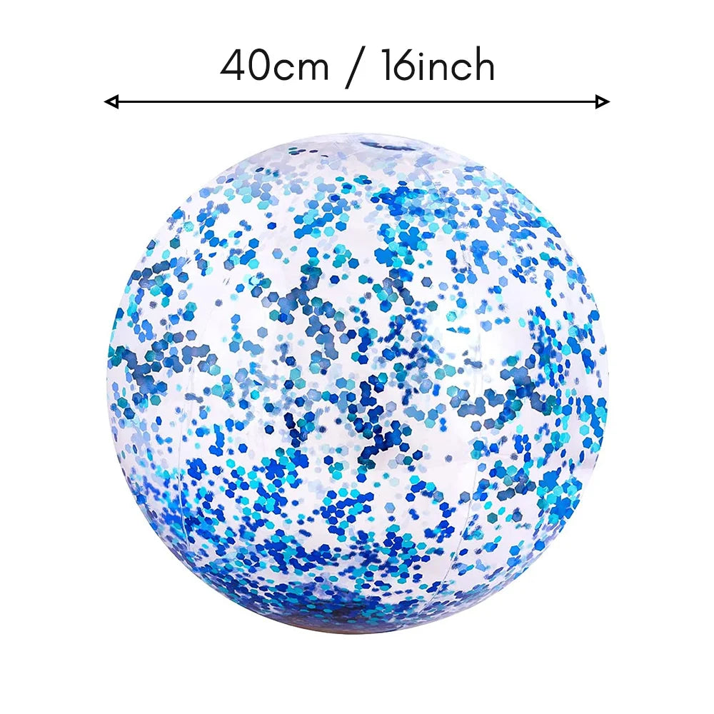 40cm/16inch Beach Ball Transparent Inflatable Swimming Pool Toy Ball with Beautiful Confetti Sequins for Summer Party Water Park