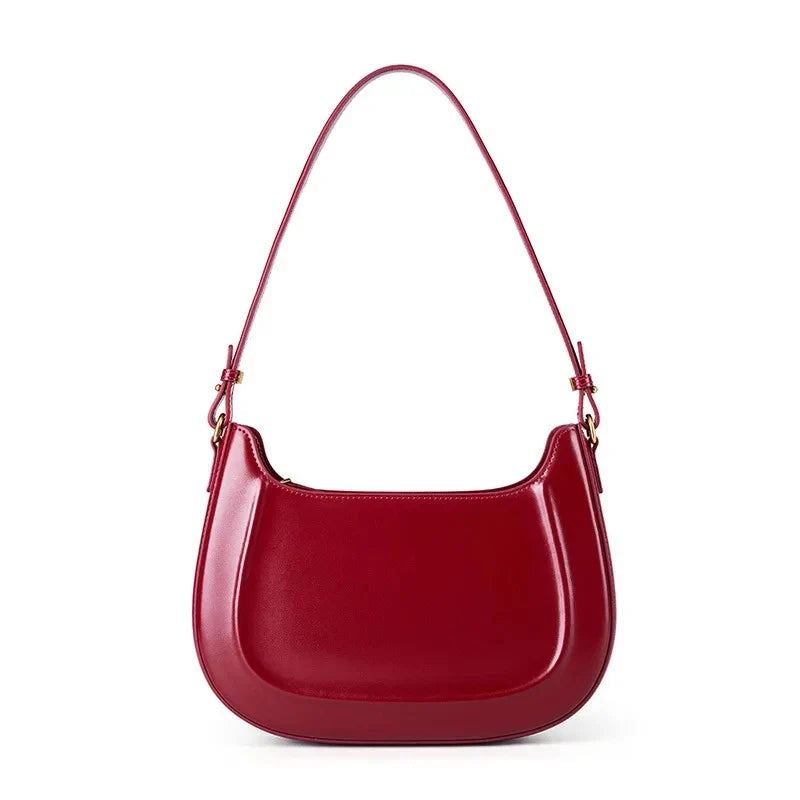 Genuine leather red shoulder bag woman minimalist crossbody bag cowhide handbags female luxury bag armpit bag saddle bag