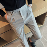 British Style Men High Waist Dress Pants 2023 Autumn Solid Color Casual Trousers Slim Fit Formal Suit Pants Fashion Men Clothing