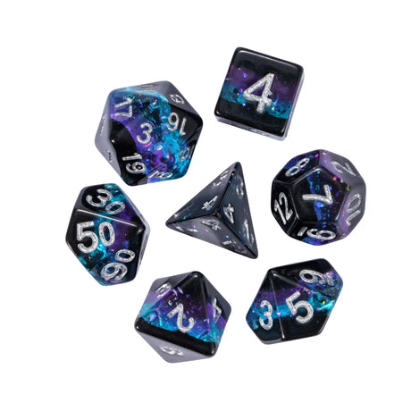 Cusdie 3 Layers Glitter Dice DND 7Pcs Resin D&D Dice D4 D6 D8 D10 D% D12 D20 Polyhedral Dice Set for Role Playing Table Games