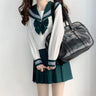 Japanese School Girl Uniform XS-XL JK Green Sailor Basic Cartoon Three Lines Sailor Uniform Sets Navy Costume Women Girl Costume