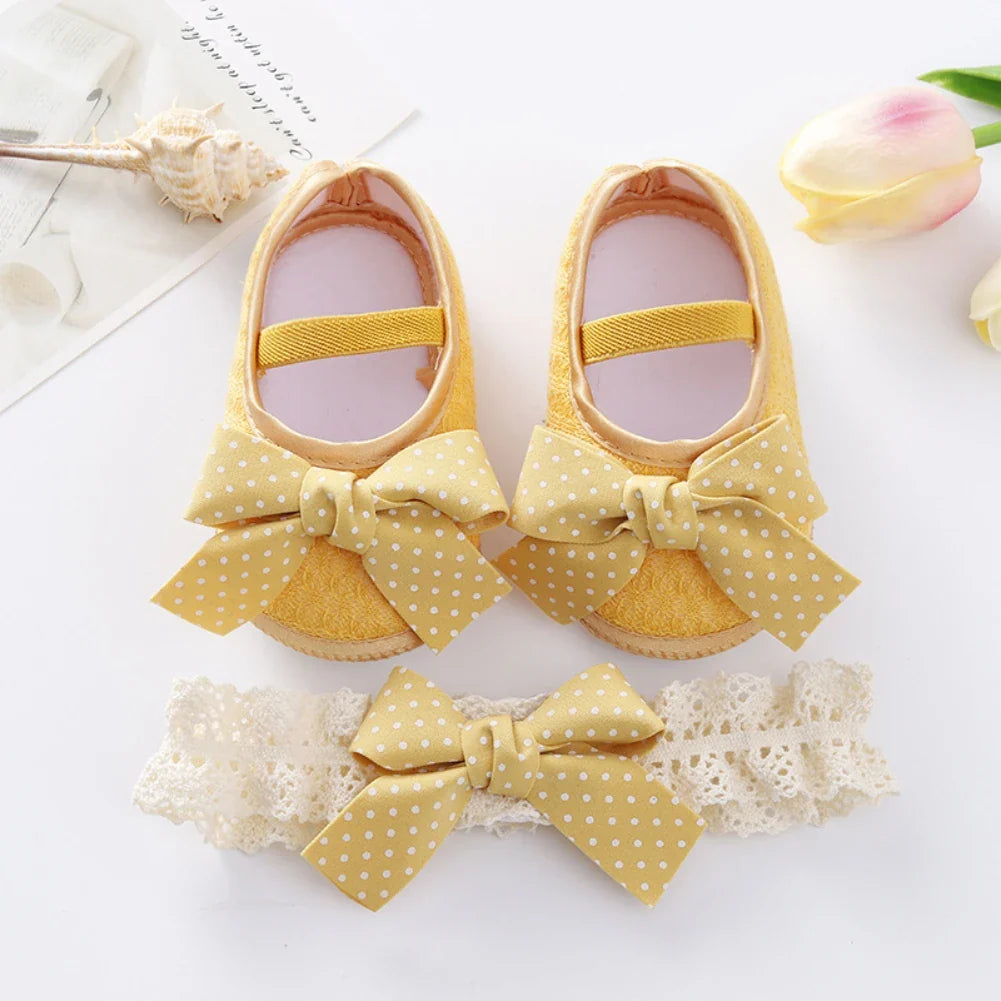 Baby Girls with Headband Princess Wedding Prewalkers Bowkont Footwear Shoes Infant Soft Bottom First Walkers 0-12M Anti-slip